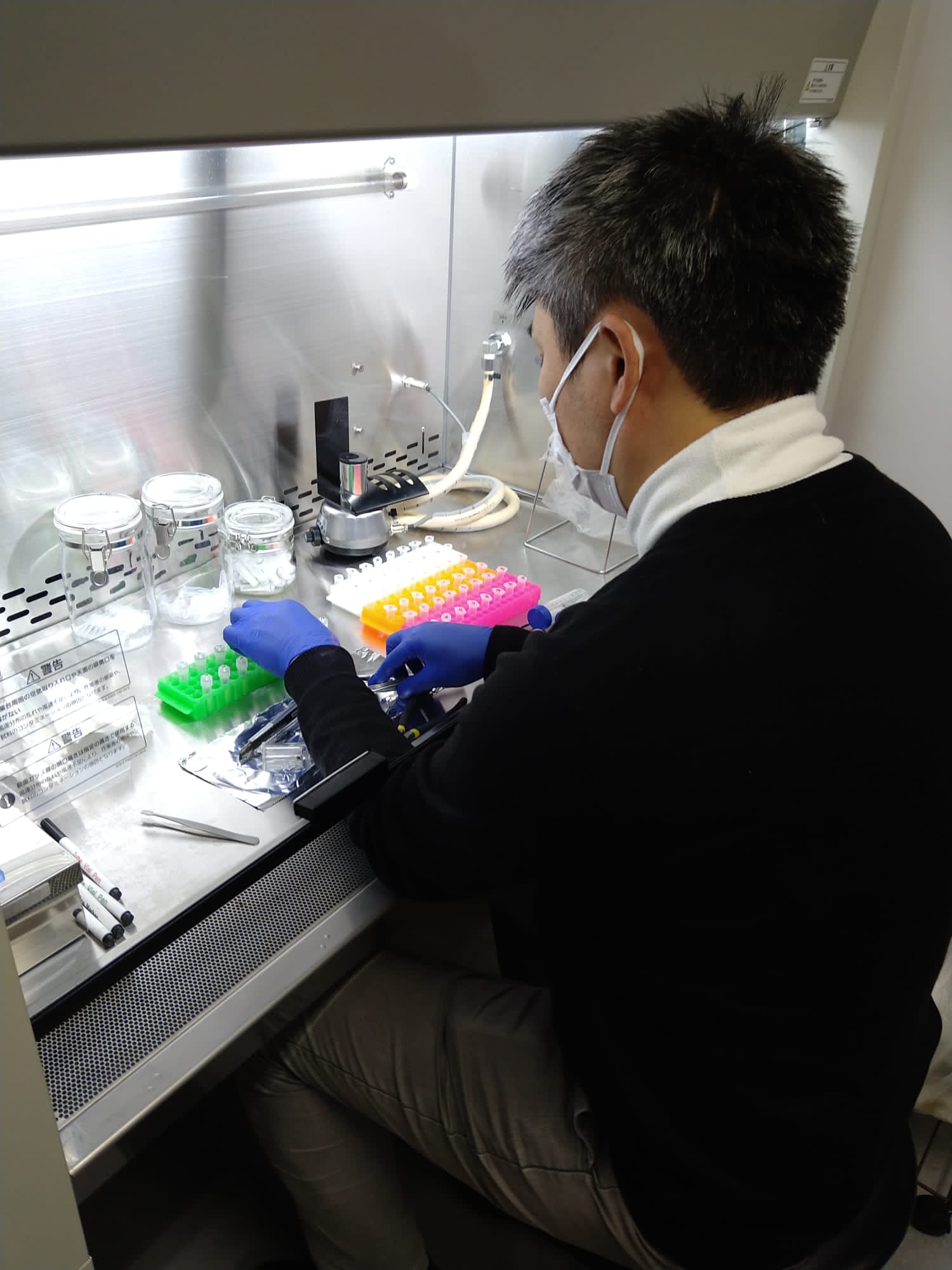 実構造物調査や実験室内で採取したサンプルからDNAを抽出しています。