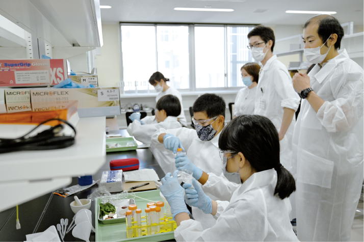 小学生向けイベントでの一コマ：すだちなどの徳島県の名産品からDNAを抽出しています（子どもたちのキラキラした目を見てこのイベントを開催してよかったと思いました！）