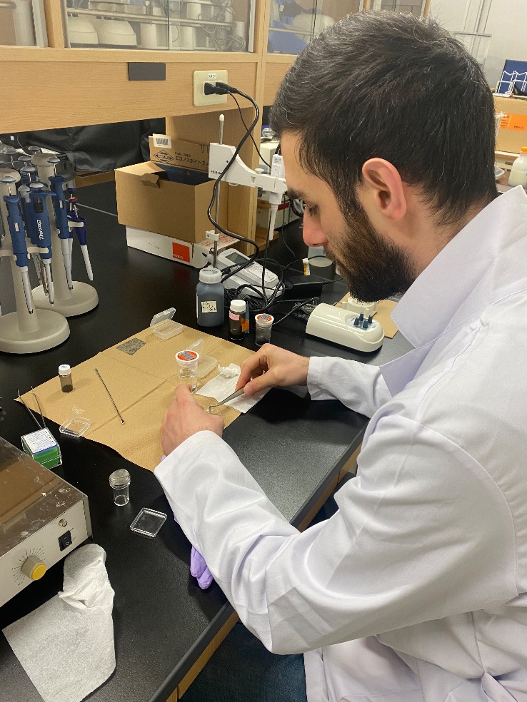 イタリアの留学生が材料を作製している様子