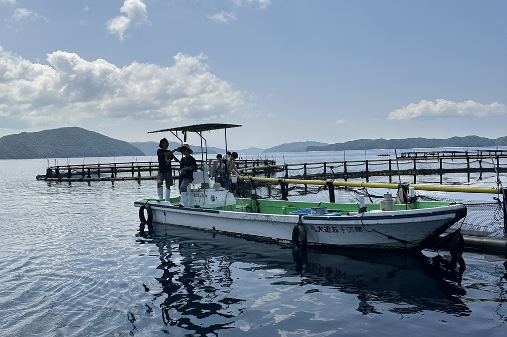 奄美実験場のクロマグロ養殖生簀における水質調査の様子です。